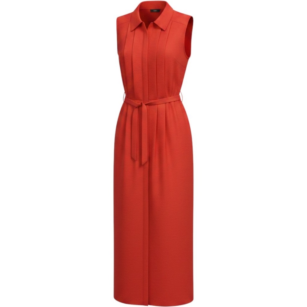 Nanette Lepore Orange Red Sleeveless‎ Belted Midi Shirt Dress Size 14